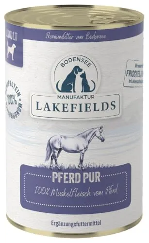 Lakefields Premium Hundefutter Nass | Pferd pur 100% | 400g | Reines Muskelfleisch | Pferdefleisch aus artgerechter Tierhaltung | Hypoallergenes Nassfutter für Hunde | Regional & Getreidefrei