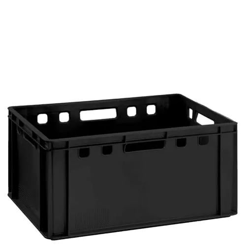 BURI Fleischkiste E3 Fleischerkiste 60x40x30cm Lagerkiste hoch | Metzgerkiste Eurobox Made in Germany lebensmittelecht, robust, stapelbar (Schwarz)