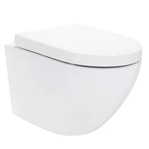 Redonde Design Hänge WC spülrandlos mit Softclose-Sitz - Hänge Toilette "Redonde" in Weiß, spülrandlos für weniger Schmutz und Keime. Inklusive Duroplast WC Sitz mit Softclose und abnehmbar für einfache Reinigung. Kompatibel mit gängigen Vorwandelementen.