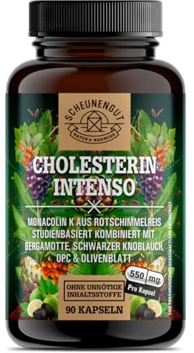 CHOLESTERIN INTENSO® Roter Reis Kapseln - Laborgeprüfte Formel mit Monacolin K - Pflanzliches Ergänzungsmittel Rote Reishefe mit einzigartiger 3-Monats-Kur für einen normalen Cholesterinspiegel und maximale Wirkung bei minimalen Kosten.