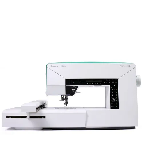 Husqvarna Viking Designer Jade 35 mit Stickmodul - Nähmaschine mit Stickmodul, ideal für kreative Projekte dank 70 Stickdesigns und großzügiger Nähfläche von 200 mm für große Näharbeiten.