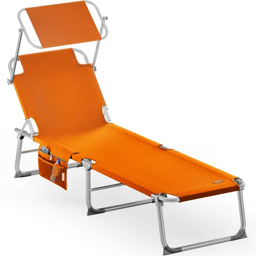 Casaria® Klappbare Sonnenliege mit Dach - Wetterfeste Gartenliege aus hochwertigem Aluminium, 150kg belastbar, mit verstellbarer Rückenlehne und praktischer Seitentasche für maximale Entspannung im Freien.