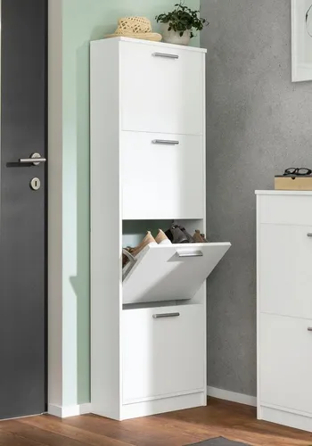 Schuhschrank OTTO HOME "Bill", weiß, B:55cm H:157cm T:21cm - Moderner Schuhschrank mit 4 Klappen und viel Stauraum. Ideal für die ordentliche Aufbewahrung von Schuhen und Accessoires. Perfekt für jedes Zuhause!