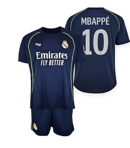 Real Madrid Fußball Trikot Set Mbappe Auswärts - 2025-2026 für Kinder - Trikots für junge Fans, offizielles Auswärtstrikot 2025/2026 mit Mbappé 10, leicht und atmungsaktiv für ultimativen Tragekomfort.