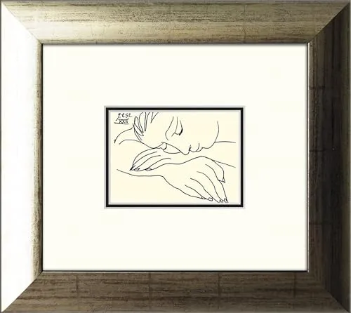 artissimo Kunstdruck gerahmt: Pablo Picasso - Sleeping Woman - Poster & Kunstdrucke, hochwertiger Kunstdruck in edlem silbernen Rahmen, handgefertigt und ideal für jeden Einrichtungsstil.