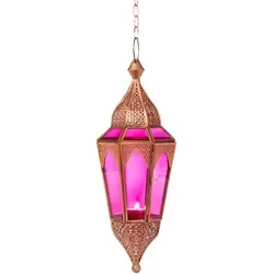 Marrakesch Teelichthalter Lalita - Handgefertigte Indische Hängewindlicht in Pink - Teelichthalter, handgefertigt mit filigranen Ornamenten für eine orientalische Atmosphäre. Perfekt für dekorative Beleuchtung und stimmungsvolle Akzente.