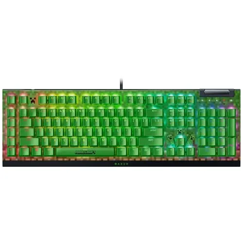 Razer BlackWidow V4 X Minecraft Edition - Mechanische Gaming-Tastatur - Tastaturen mit grünen Clicky Switches und 6 Makrotasten für präzise Eingaben und anpassbare Kontrolle, ideal für Minecraft-Fans und Gamer.