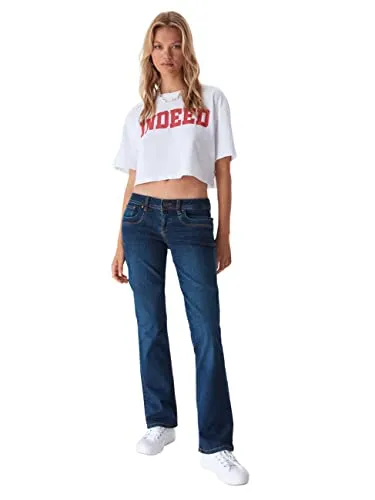 LTB Damen Stretch Valerie Bootcut Jeanshose - Dark Age Blue Wash - Moderne Bootcut Jeans mit tiefem Bund und 5-Pocket-Style, aus hochwertigem Baumwoll-Elasthan-Mix. Bequem und vielseitig für Arbeit und Freizeit, in vielen Größen erhältlich.