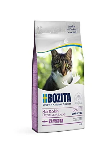 BOZITA Hair Skin Weizenfrei mit Lachs - 10 kg Trockenfutter für Katzen, unterstützt Haut- und Fellpflege, ohne Zucker und Weizen