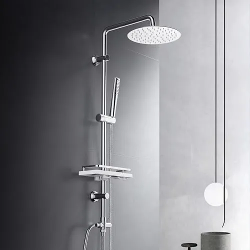 Görbach Regendusche Duschset Duschsystem mit Ablage Chrom - Badewannen- & Duschsysteme mit großem 20cm Regenduschkopf aus Edelstahl und pflegeleichten anti-kalk Düsen für ein luxuriöses Duscherlebnis.