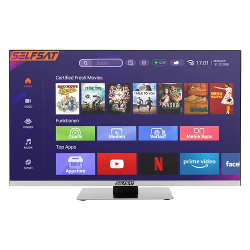 SELFSAT SMART LED TV 1255 (55cm/22") - Frameless Full-HD TV mit WLAN und Bluetooth - Fernseher mit 22" Bildschirmdiagonale, ideal für Streaming von Netflix & Co. dank Triple-Tuner und WLAN. Kompakt und vielseitig einsetzbar, auch im Wohnmobil!