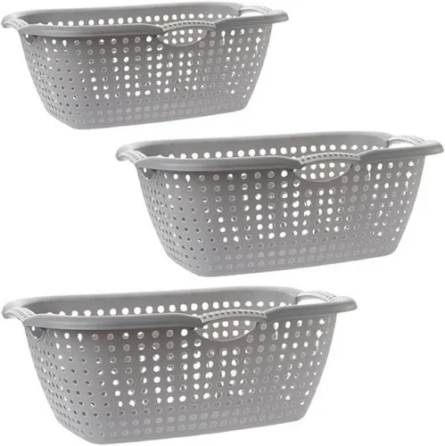 2friends 3er Set Wäschekorb mit Griff, 28L - Wäschekörbe aus robustem Kunststoff, ergonomische Griffe für einfachen Transport und stapelbar für platzsparende Aufbewahrung. Ideal für Wäsche, Spielzeug oder mehr.