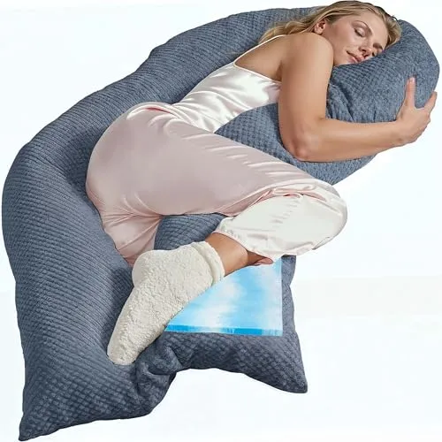 Traumreiter U Visco Seitenschläferkissen 125 cm - Kopfkissen für Seitenschläfer, 125 cm lang, mit hochwertigem Velour Deluxe Bezug in Taubenblau für optimalen Schlafkomfort.