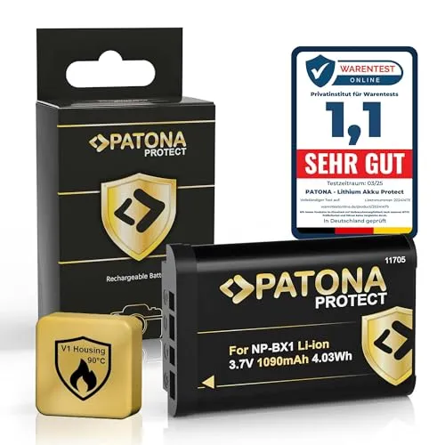 PATONA Protect NP-BX1 Akku 1090mAh Ersatzakku kompatibel mit Sony CyberShot DSC-RX1 R RX1 RX100 II III IV V VI VII M HX50 HX60 HX80 HX90 HX99 HX400V WX300 WX500 DSC-RX100 DSC-HX50 NPBX1 NP BX1