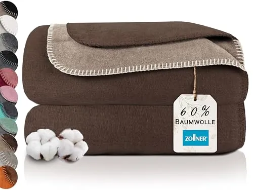 ZOLLNER Wohndecke 150 x 200 cm - Kuschelige Wendeoptik-Decke aus 60% Baumwolle, ideal für Wohn- und Schlafzimmer. Pflegeleicht, waschbar bis 40°C und perfekt für entspannte Kuschelstunden.