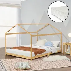 Kinderbett 'Vindafjord' 160x200cm aus Bambus mit Kaltschaummatratze - Betten: Stabiles Kinderbett in Haus-Optik aus umweltfreundlichem Bambus, inklusive allergikergeeigneter Kaltschaummatratze für optimalen Schlafkomfort.