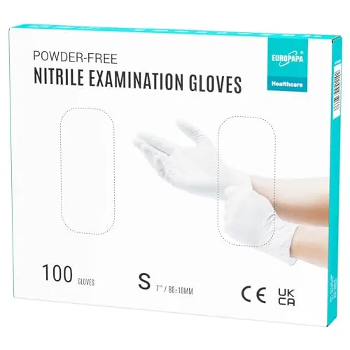 EUROPAPA Nitrilhandschuhe Weiß - 100x Einmalhandschuhe, reißfest und hautfreundlich, ideal für hygienische Anwendungen und Latexallergiker