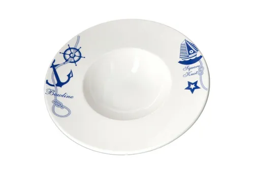 Bonna Pastateller Navy Banquet - T690BNC28CK - Eleganter Pastateller aus Premium-Porzellan mit maritimem Design, ideal für Spaghetti und Meeresfrüchte. Mikrowellen- und spülmaschinengeeignet, robust und langlebig.