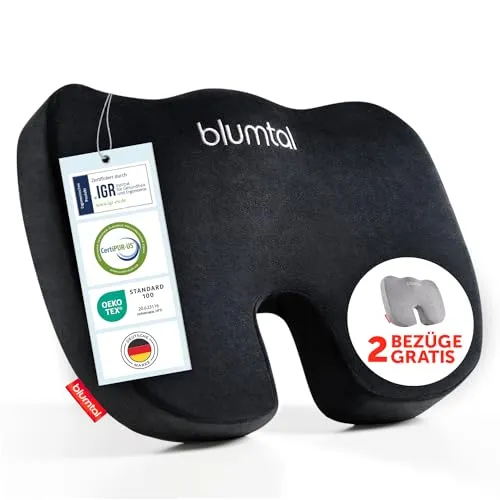 Blumtal Sitzkissen - Ergonomisches Kissen für Auto und Büro - Ergonomisches Sitzkissen in 3 Härtegraden, perfekt für mehr Komfort im Auto oder Büro. OEKO-TEX® Standard 100 zertifiziert für schadstofffreie Materialien.