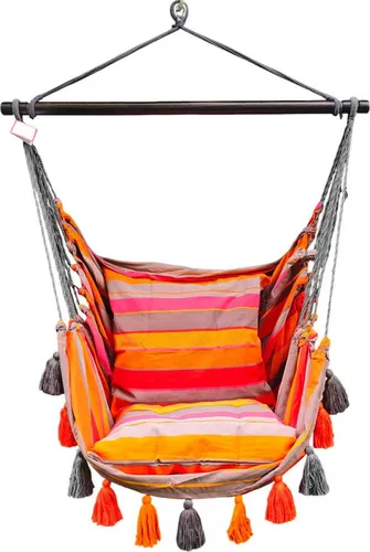 Hängesessel Mandarina XXL mit 2 Kissen aus 100 % Baumwolle - Bequemer Hängesessel in XXL mit extra langer Sitzfläche für entspanntes Sitzen. Hochwertige Handarbeit aus El Salvador, inklusive 2 Kissen für zusätzlichen Komfort.