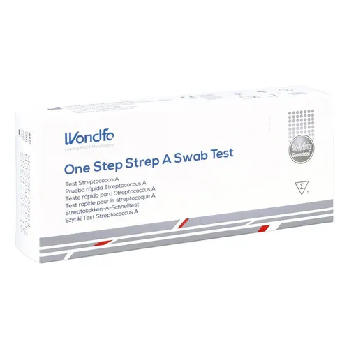 Wondfo Strep A / Scharlach Selbst-Test - Arzneimittel zur schnellen Erkennung von Gruppe-A-Streptokokken aus Rachenabstrich, mit 99% Spezifität und 91,89% Empfindlichkeit für präzise Ergebnisse.
