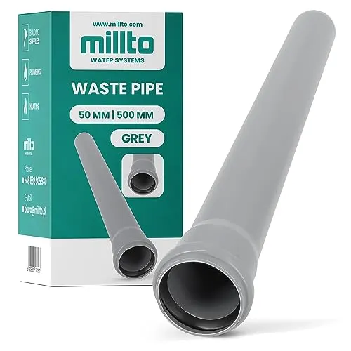 Millto™ Rohr Abwasserrohr Kanalisationsrohr 50 mm x 500 mm Grau Kanalrohr Abflussrohr mit Gummidichtung Kanalrohrsystem Heißwasser Chemische Beständigkeit Abwasser