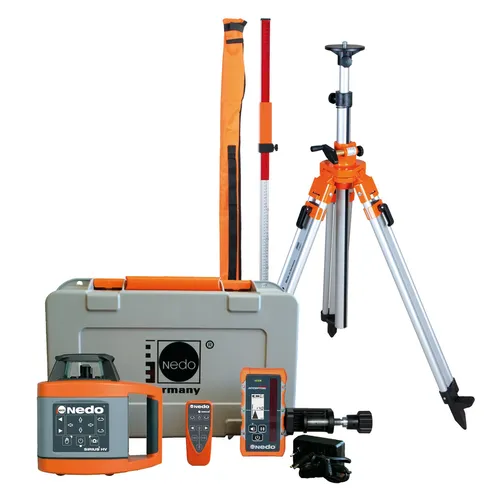 Nedo SIRIUS 1 HV Set Rotationslaser h/v Acceptor MAXX digital - Messgeräte mit Aluminium-Stativ bis 2,72m, präzise Laser-Referenz für Bauprojekte und professionelle Anwendungen.