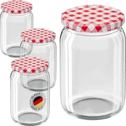 WELLGRO Einmachgläser 550ml - 50er Set mit roten karierten Schraubdeckeln - Einmachgläser für vielseitige Anwendungen – ideal für Marmelade, Meal Prep oder als Dessertgläser. Hochwertige Glasbehälter, die Lebensmittel frisch halten und nachhaltig sind.