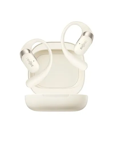 SHOKZ OpenFit 2 Open-Ear-Kopfhörer, True-Wireless-Bluetooth-Ohrhörer mit Mikrofon, Ohrbügel-Open-Ear Headphones mit 48 Stunden Wiedergabezeit, Schnellladung, IP55 Wasserfest, mit Tragetasche, Beige