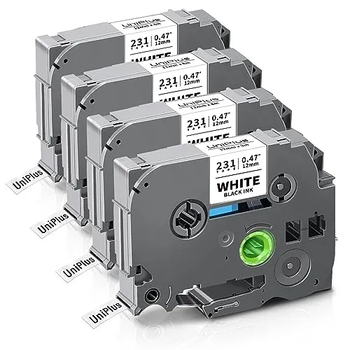 UniPlus Kompatibel TZe-231 12mm TZe231 Etikettenband Ersatz für Brother TZe Schriftband Tz Tape 0,47 Schwarz auf Weiß für Brother P-Touch H100LB H105 H110 H107B 1010 1000 D600 E100 H200 P300BT D400