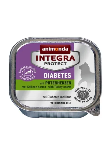 INTEGRA PROTECT Katzenfutter nass Diabetes Putenherzen - 16 x 100g, vom Tierarzt empfohlen für diabetische Katzen, unterstützt die Blutzuckerregulation