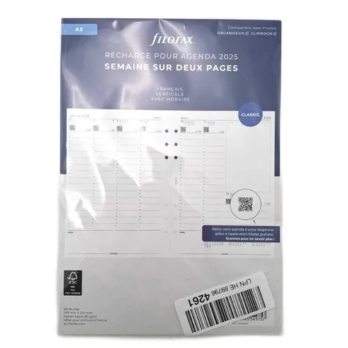 Filofax A5 1 Woche auf 2 Seiten vertikal französisch 2025 Academic Office Effizi