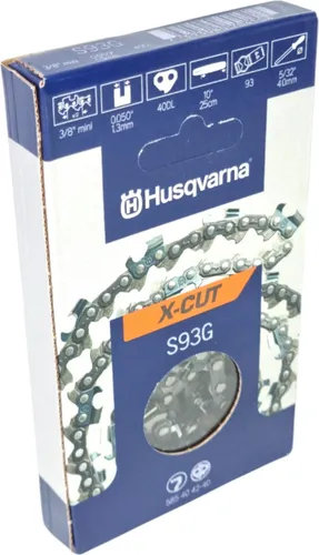 Husqvarna Kette X-CUT S93G 3/8 1,3mm 25cm - Husqvarna X-CUT S93G Kette für Kettensägen, bietet exzellente Präzision und hohe Effizienz, ideal für Baumpflege. Mit niedriger Rückstoß und anhaltender Schärfe für müheloses Arbeiten.