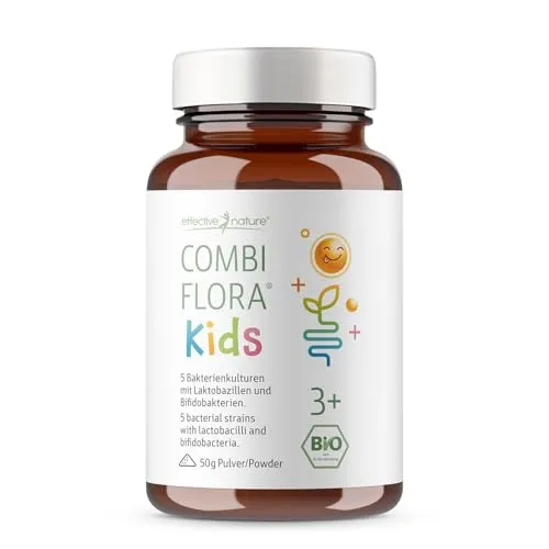 Combi Flora Kids Bio - Probiotika für Kinder - Probiotika Bifidobakterien, ideal für Kinder ab 3 Jahren mit 5 lebenden Bakterienstämmen und praktischem Dosierlöffel für einfache Anwendung.