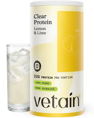 VETAIN Clear Protein Vegan - Lemon & Lime - 22g Protein pro Portion - Genießen Sie erfrischendes Clear Protein mit 22g pflanzlichem Eiweiß pro Portion. Ideal für unterwegs und nach dem Training, ganz ohne Zucker und Fett. Kölner Liste® zertifiziert für sicheres Training.