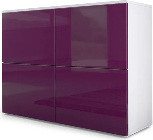 Vladon Kommode Brombeere – 92x72x35 cm - Praktische Kommode mit 4 Türen und viel Stauraum, ideal für Wohnzimmer oder Flur. Modernes Design in Weiß matt und Hochglanz Brombeere, einfach zu montieren und pflegeleicht. Made in Germany.