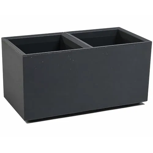 Ondis24 Blumenkübel Caro aus 100% Recyclingkunststoff - Garten-Zubehör in moderner Betonoptik, frost- und UV-beständig, mit integriertem Pflanzenroller für einfache Mobilität und doppelwandigem Design für optimale Pflanzergebnisse.
