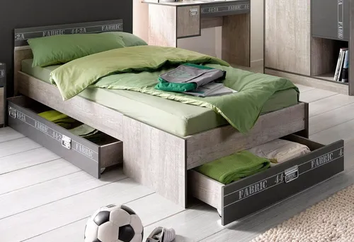 Parisot Jugendbett Fabric, Einzelbett mit Schubkasten, braun - Jugendzimmer-Sets mit praktischem Schubkasten, ideal für zusätzlichen Stauraum und Ordnung im Zimmer. Maße: 90x200 cm, melaminharzbeschichtet für langlebige Nutzung.