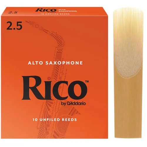 DAddario Woodwinds Rico Alto Sax 2.5 - Instrumentenzubehör: Hochwertige Rico Blätter für Altsaxophon, Stärke 2.5, unfiled für kraftvollen Ton, ideal für Schüler und vielseitig einsetzbar.