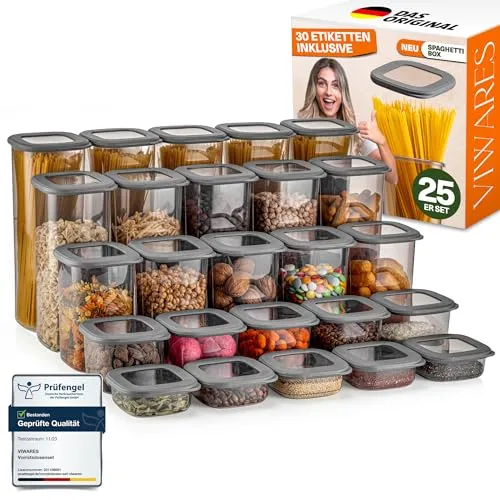 Viwares Luftdichte Vorratsdosen 25er Set – BPA-frei - Praktisches 25er Set luftdichter Vorratsdosen für trockene Lebensmittel. Ideal zur Aufbewahrung von Mehl, Reis und Müsli. Stapelbar und transparent für ordentliche Küchenorganisation.