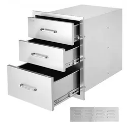VEVOR Edelstahl BBQ Schubladen mit Dreifach-Zugang - Zubehör für Möbel: Robuste Edelstahl-Schubladen mit großem Lagerraum und reibungslosen Gleitschienen, ideal für Ihre Outdoor-Küche.