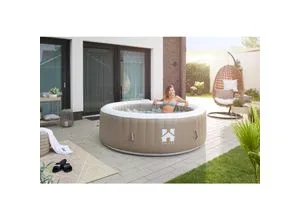 Home Deluxe Outdoor Whirlpool Splash - Beige, ⌀ 208 cm - Für 6 Personen - Badewanne mit Sprudelfunktion für den Außenbereich, einfacher Aufbau und langlebige PVC-Verkleidung mit Aluminiumfolie für optimale Hygiene und Pflegeleichtigkeit.