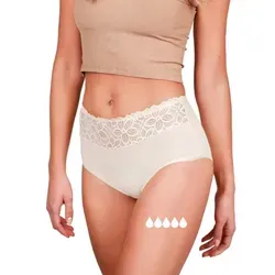 Taynie Deluxe extra stark Periodenunterwäsche Starke Blutung - Periodenwäsche - Menstruationsunterwäsche - ersetzt 4 Tampons, Periodenslip Tragedauer bis 12 Std., waschbar bis 60°C (44, Beige)