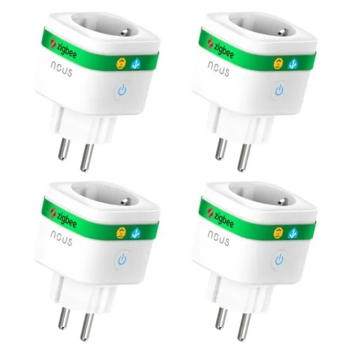 NOUS A7Z ZigBee Smart Steckdose mit Energieüberwachung, 16A, App- & Sprachsteuerung, Zeitplan & Timer, Kompatibel mit Alexa, Google Home, Home Assistant, Tuya, ZigBee-Hub Erforderlich, 4 Pack