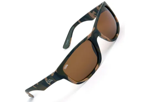 Fox Chunk Sunglasses - Polarisationsbrille in Camouflage mit braunen Gläsern - Sportbrillen für Angler, mit polarisierenden, kratzfesten Gläsern und UV 400-Schutz. Ideal für Karpfen- und Raubfischangeln, inklusive Hardcase und Reinigungstuch.