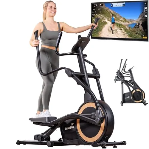 Skandika Crosstrainer Carbon P25-G | Klappbarer Crosstrainer für zuhause mit Stromgenerator - Crosstrainer mit innovativem Eigenantrieb, klappbar und bis 150 kg belastbar. Ideal für individuelles Ausdauertraining mit 32 Widerstandsstufen und Bluetooth-App-Kompatibilität.