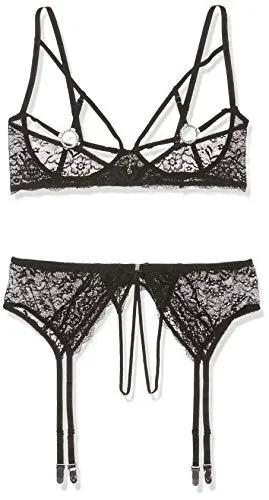 Abierta Fina Damen Juego Ligas Con Gemas Grandes - Erotische Dessous-Sets, luxuriöses Set mit einzigartigen offenen Körbchen und Strassringen für einen verführerischen Look und hohen Tragekomfort.