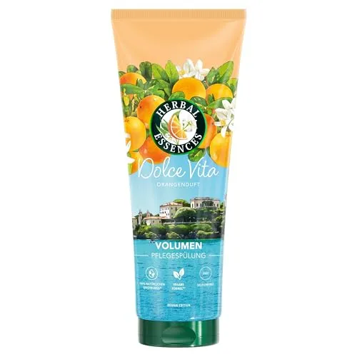 Herbal Essences Volumen Spülung mit Orangenduft 250ml, Von feinem Haar zu gestärktem Haar voller Volumen von der Wurzel bis zur Spitze, Mit Inhaltsstoffen natürlichen Ursprungs, Vegan, ohne Silikone