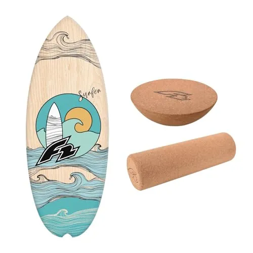 F2 Balanceboard Set Halfshell 80x30cm - Balance Board Set für effektives Ganzkörpertraining zu Hause oder im Büro. Inklusive Korkrolle und Halbkugel für individuelles Training. Ideal zur Verbesserung von Balance und Koordination.