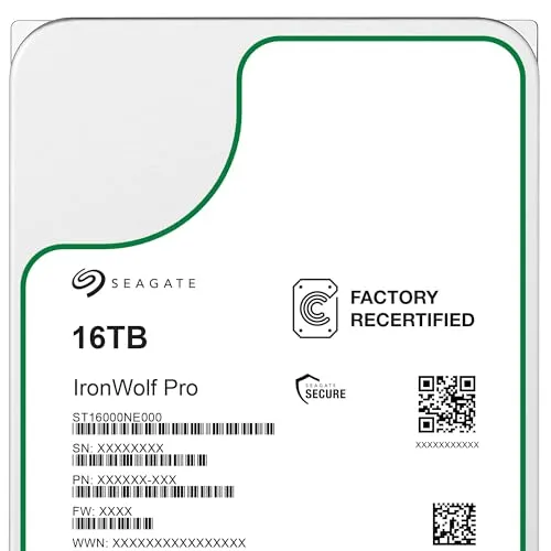Seagate IronWolf Pro, NAS interne Festplatte 16TB HDD, 3.5 Zoll, 7200 U/Min, CMR, 256MB Cache, SATA 6GB/s, Silber. ST16000NE000 (Generalüberholt)